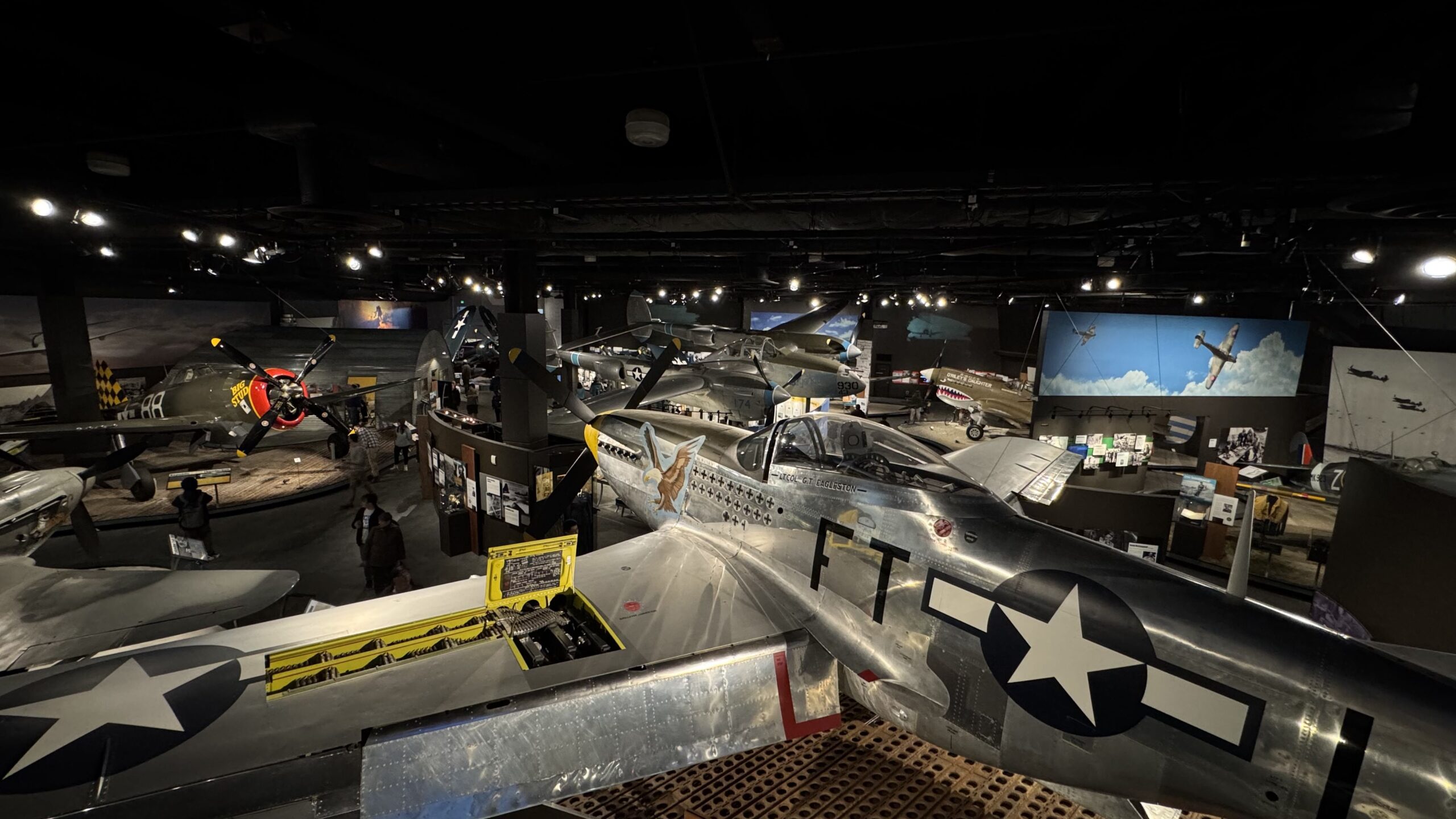 Vintage military aircraft displayed inside The Museum of Flight in Seattle.
