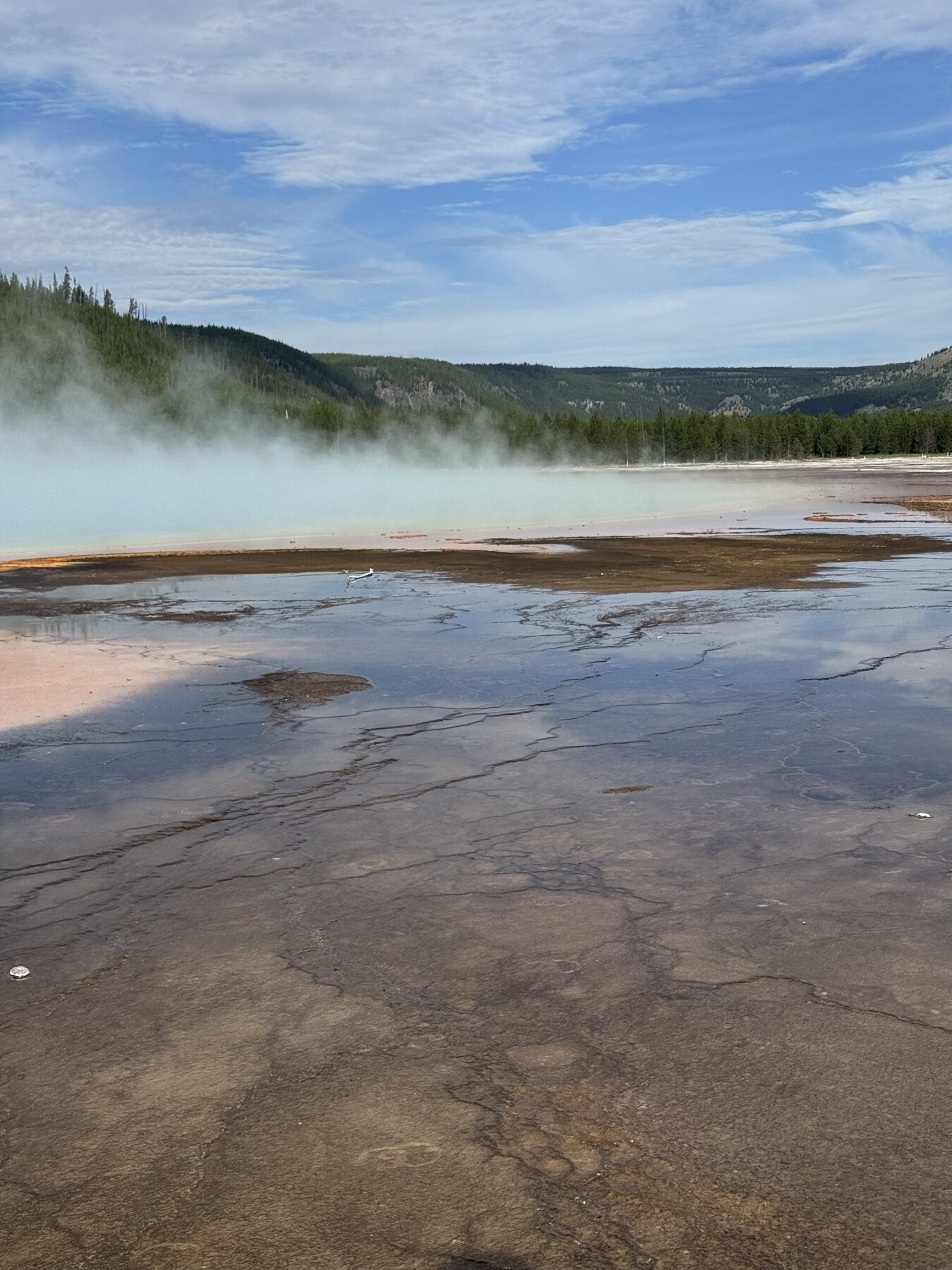Steam rising over Grand Prismatic Spring in Yellowstone National Park