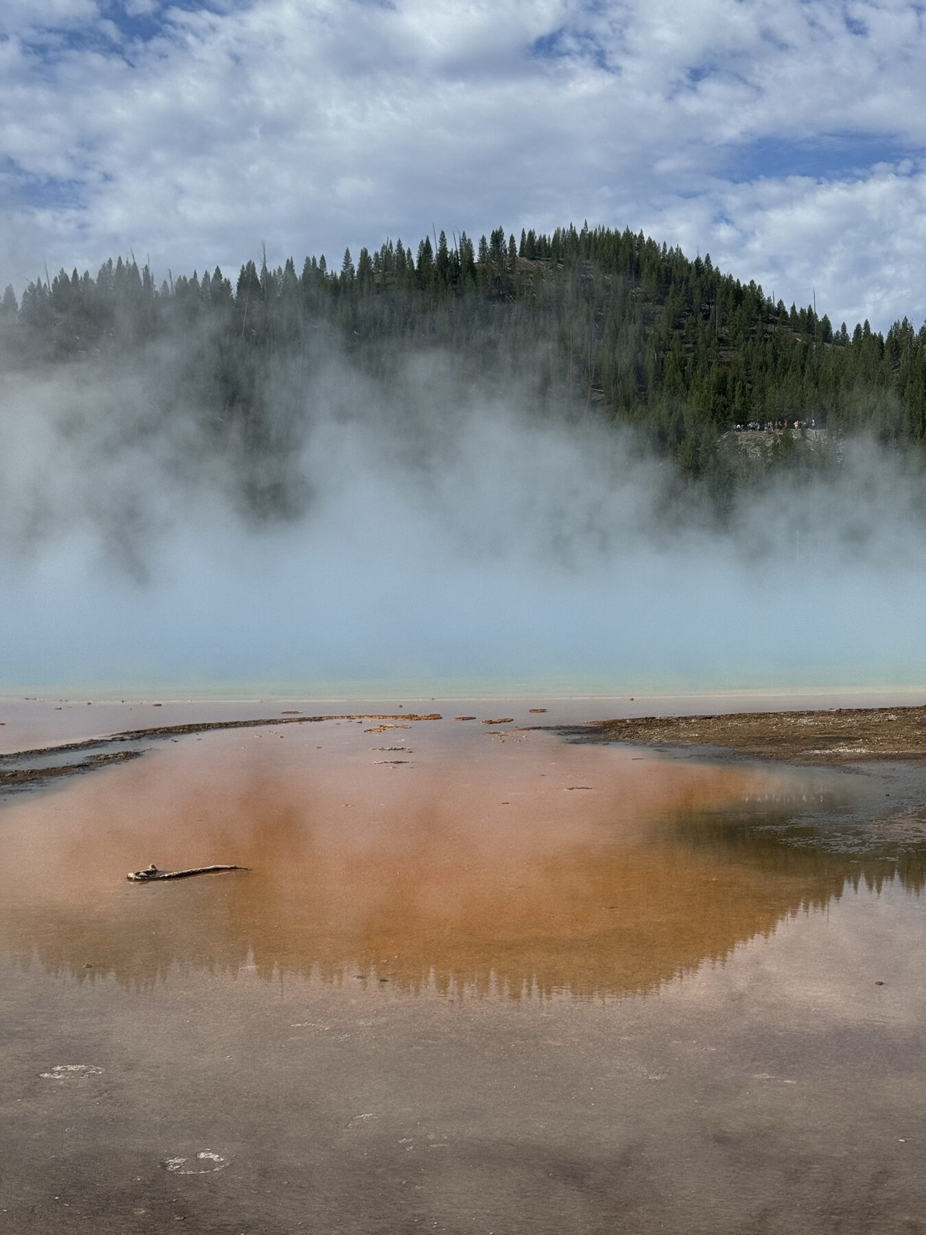Orange and blue thermal water at Grand Prismatic Spring in Yellowstone
